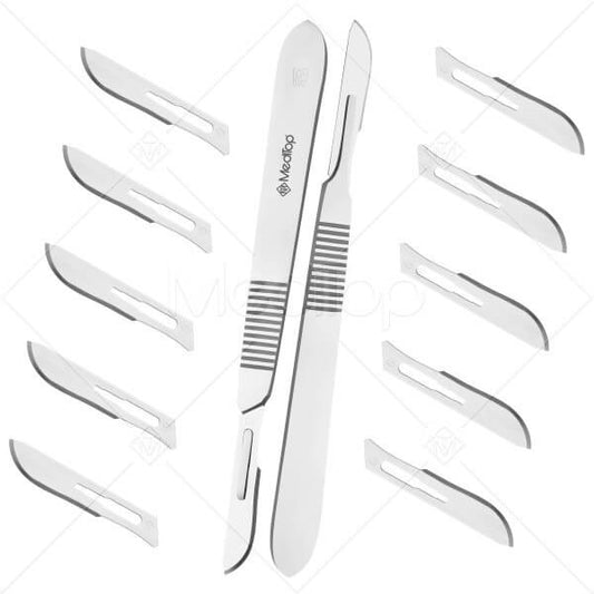 Meditop Surgical Scalpel Handle No. 3 with Sterile Blades (#10, #11, #12, #15) | Stainless Steel Reusable Handle