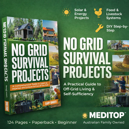 No Grid Survival Projects Book – Comprehensive Off-Grid Living Guide | Solar, DIY & Self-Sufficiency