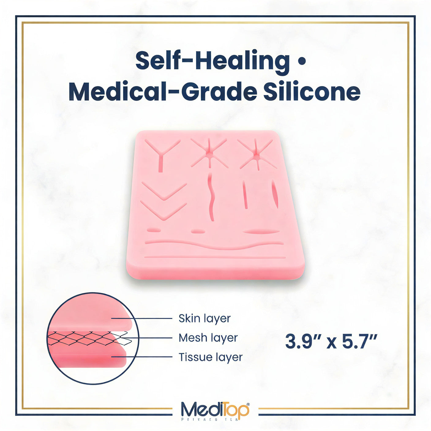 3-Layer Suture Practice Pad – Medical & Veterinary Training Silicone Skin Model (Self-Healing, 12mm)