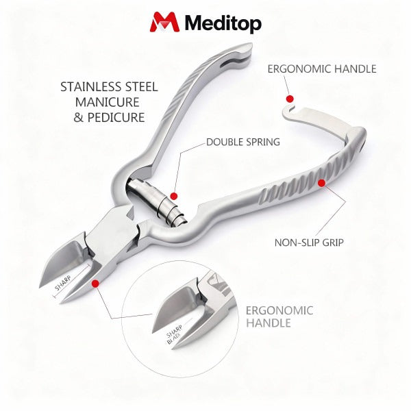 Meditop Heavy-Duty Toenail Clipper (5.5”) For Thick & Ingrown Nails | Surgical-Grade Steel