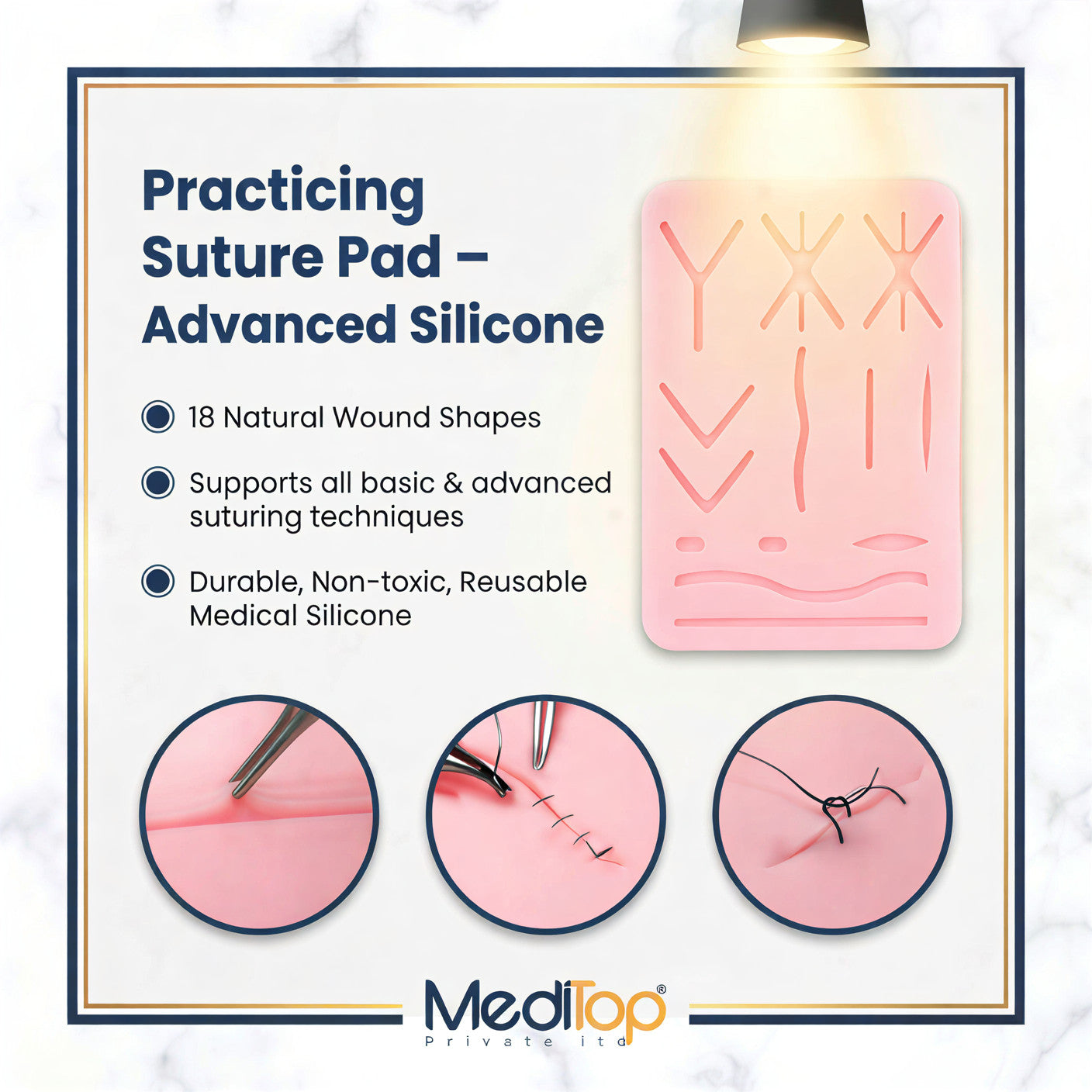 3-Layer Suture Practice Pad – Medical & Veterinary Training Silicone Skin Model (Self-Healing, 12mm)