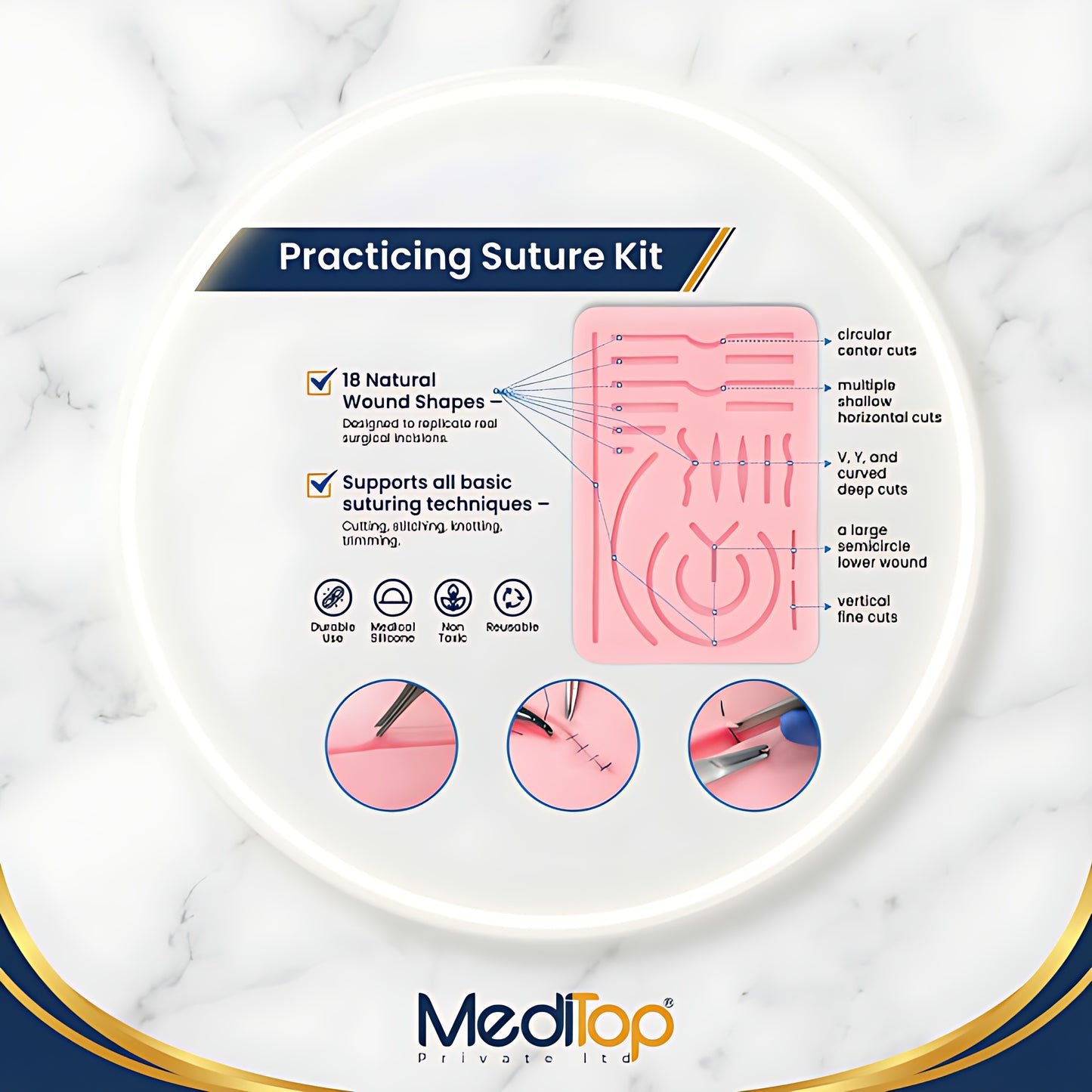 Neuro Surgery Suture Practice Pad – 3-Layer Human Skin Model (12mm) for Medical & Veterinary Training